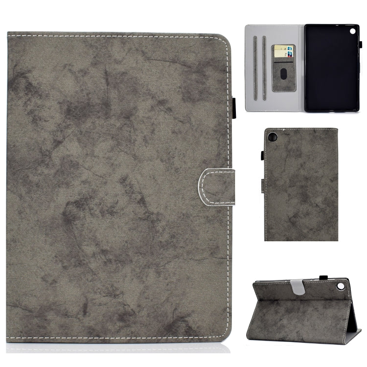 Marble-texture tablet case with card and pen slots, fold stand; dark gray cover
