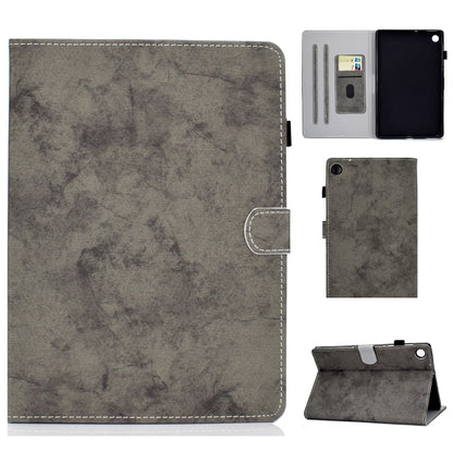 Marble-texture tablet case with card and pen slots, fold stand; dark gray cover