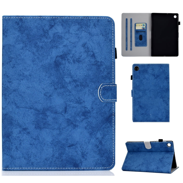 Marble-texture tablet case with card and pen slots, fold stand; blue fabric cover