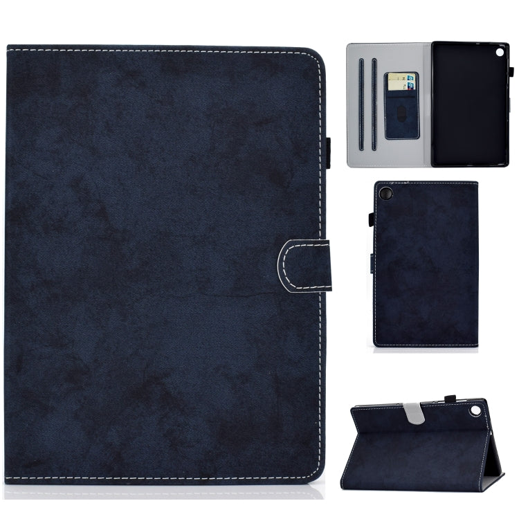 Marble-texture tablet case with card and pen slots, fold stand; dark navy cover