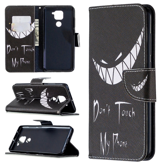 Black flip leather-style phone wallet case with graphic face pattern and card holder