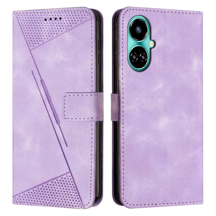 Purple leather phone case with triangle texture, card slot, and camera cutout