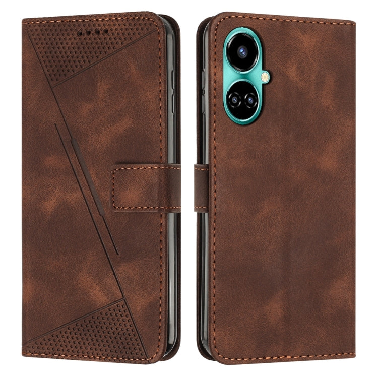 Brown leather phone case with triangle texture, card slot, and camera cutout