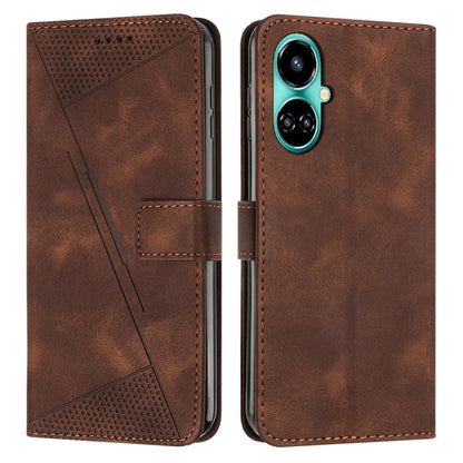 Brown leather phone case with triangle texture, card slot, and camera cutout