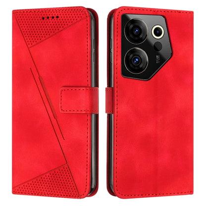 Red leather phone case with perforated triangle panel and magnetic front flap