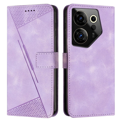 Purple leather phone case with perforated triangle panel and magnetic front flap