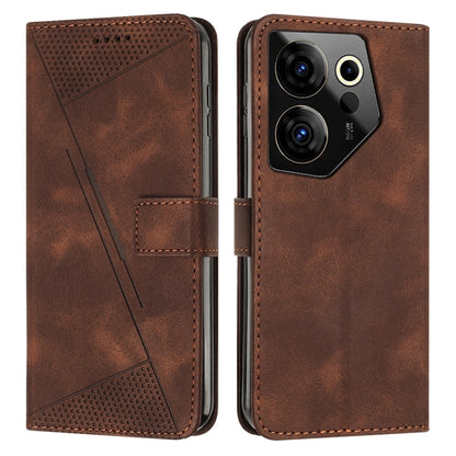 Brown leather folio phone case with perforated triangle design and stitched closure band