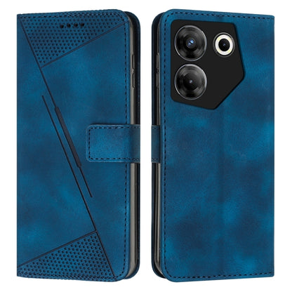 Blue leather folio phone case with perforated triangle design and stitched closure band