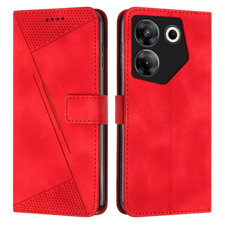 Red leather folio phone case with perforated triangle design and stitched closure band