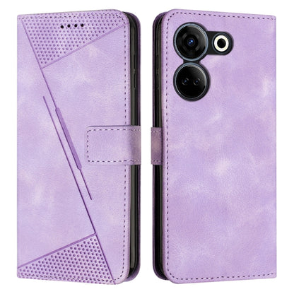 Lavender leather phone case with lanyard, flip cover, card slot, and camera cutouts.