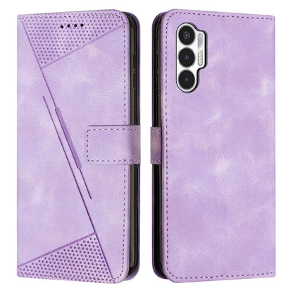 Purple leather phone case with magnetic flap, card slot, perforated triangle panel