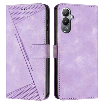 Purple leather flip phone case with perforated triangle panel and card slot
