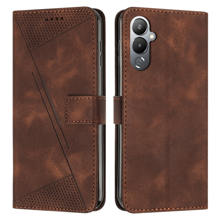 Brown leather flip phone case with perforated triangle panel and card slot
