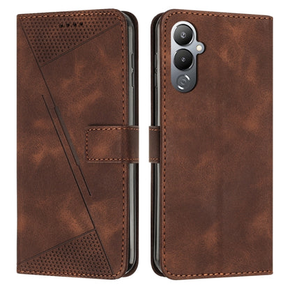 Brown leather flip phone case with perforated triangle panel and card slot