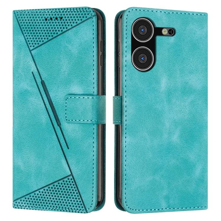 Green leather-style phone wallet case with perforated panel, card pocket, and magnetic flap.