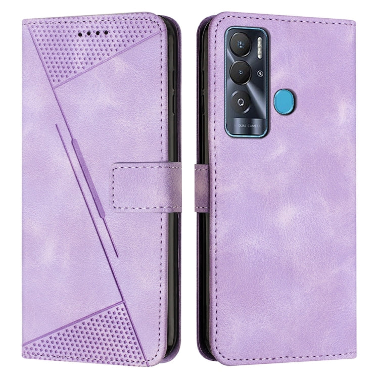 Purple leather phone case with triangle textured panel, card slot, and camera cutout