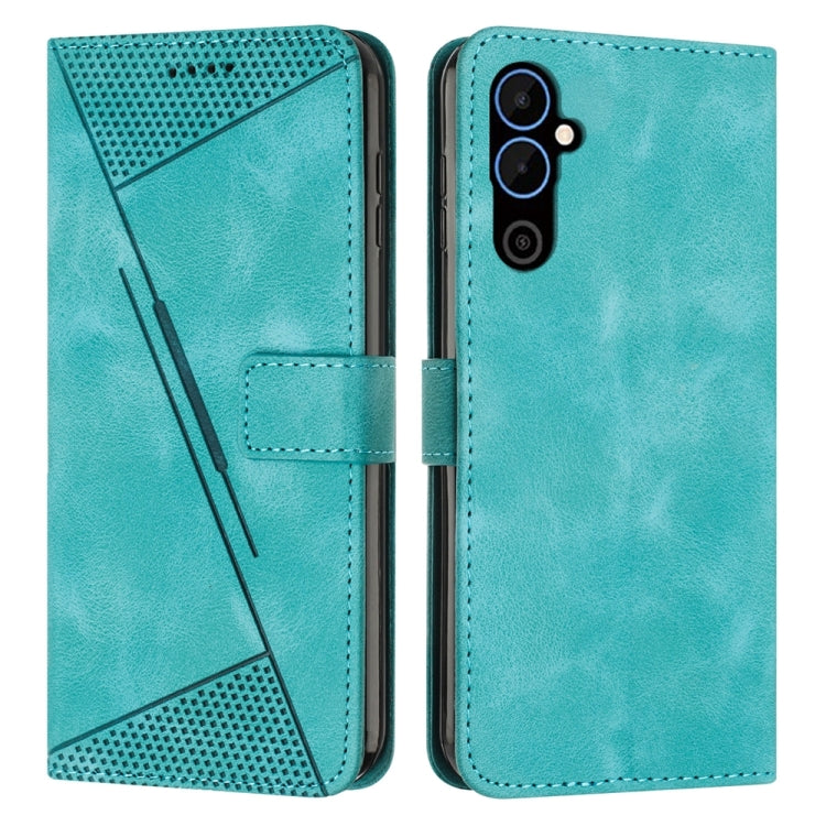 Teal leather flip phone case with perforated triangle panel and card slot