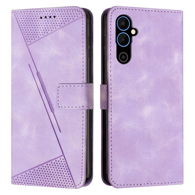 Purple leather flip phone case with perforated triangle panel and card slot