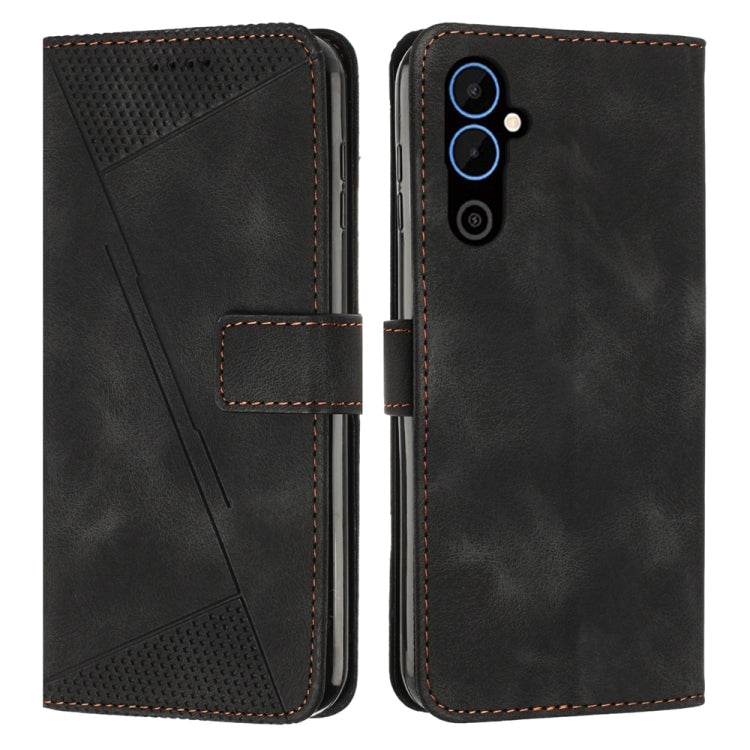 Black leather phone case with triangle texture, card slot, and camera cutout