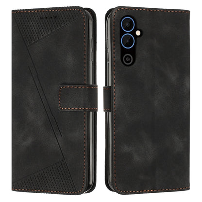 Black leather phone case with triangle texture, card slot, and camera cutout