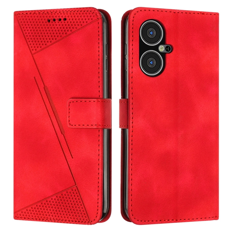 Red leather flip phone case with card slot and camera cutout