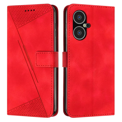 Red leather flip phone case with card slot and camera cutout