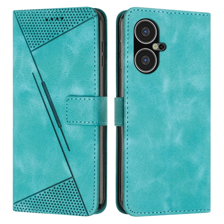 Teal leather flip phone case with card slot and camera cutout