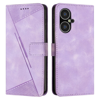 Purple leather flip phone case with card slot and camera cutout