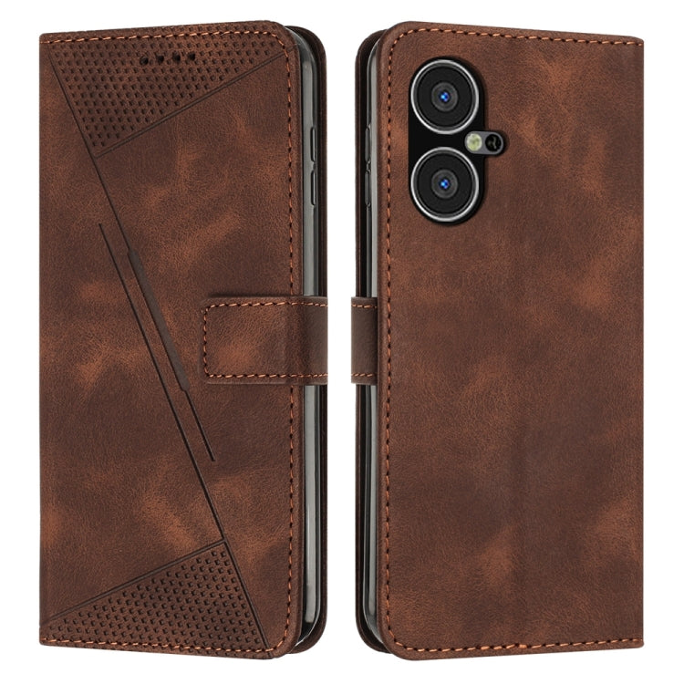 Brown leather flip phone case with card slot and camera cutout