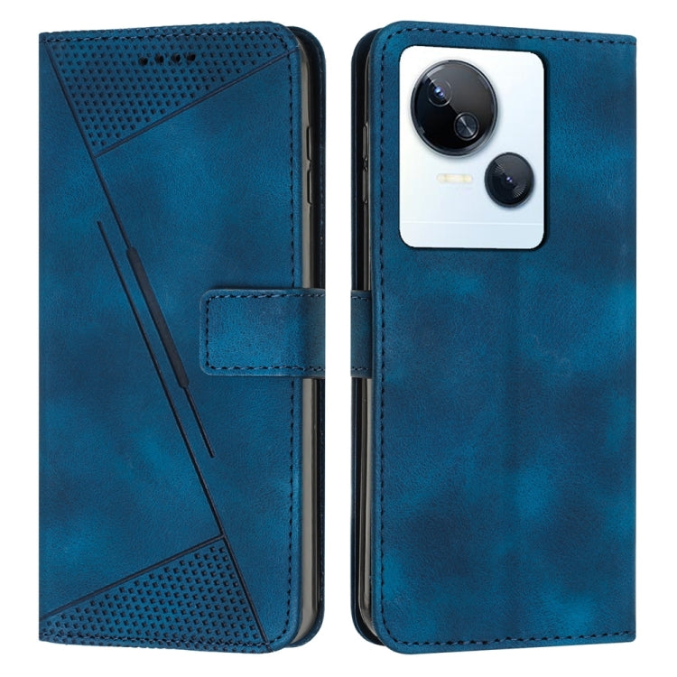 Blue leather wallet phone case with magnetic flap and stitched card holder