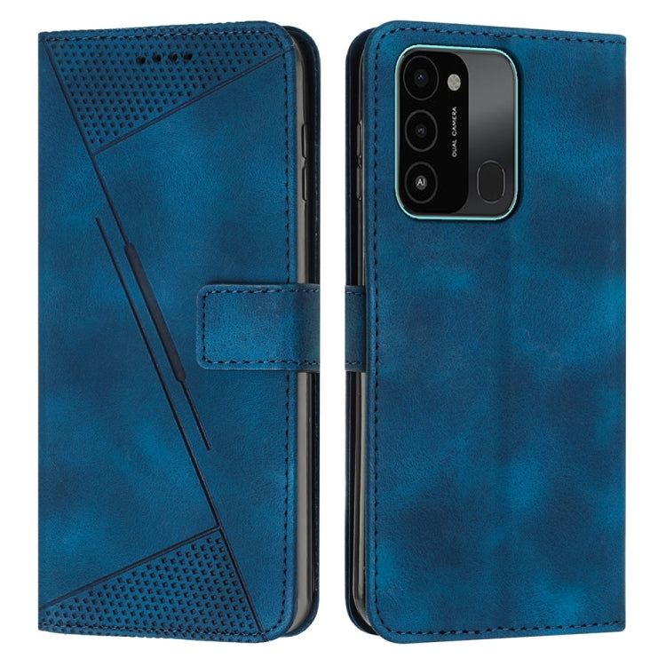 Blue leather phone case with magnetic flap, card slot, perforated triangle panel