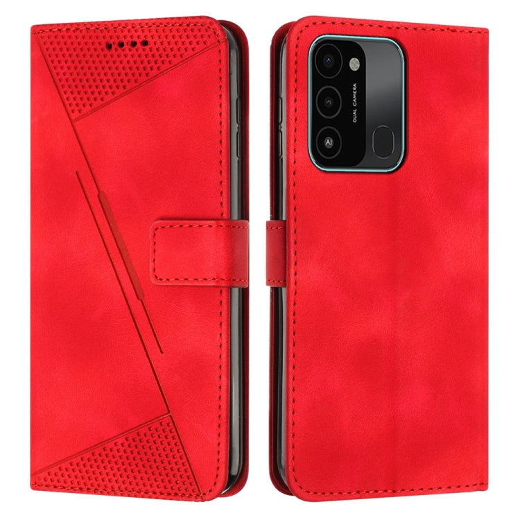 Red leather phone case with magnetic flap, card slot, perforated triangle panel