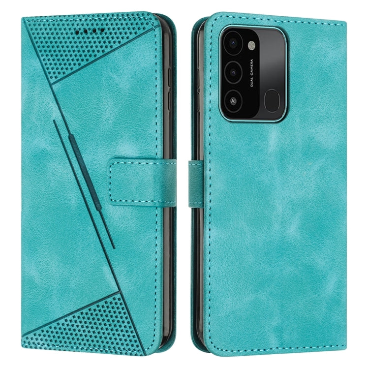 Teal leather phone case with magnetic flap, card slot, camera cutout, perforated triangle