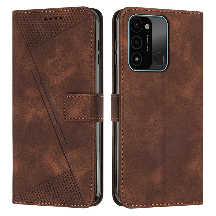 Brown leather phone case with magnetic flap, card slot, camera cutout, perforated triangle