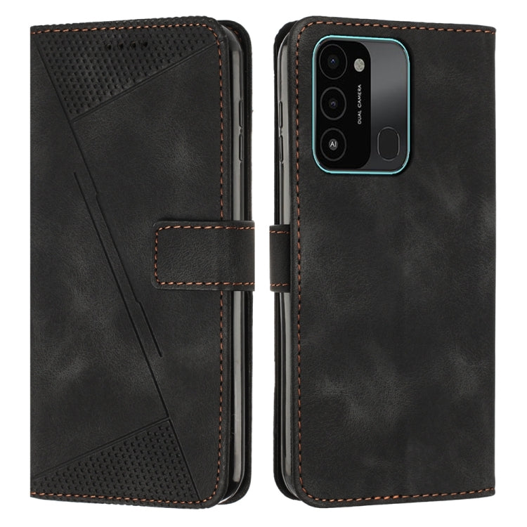 Black leather phone case with magnetic flap, card slot, camera cutout, perforated triangle