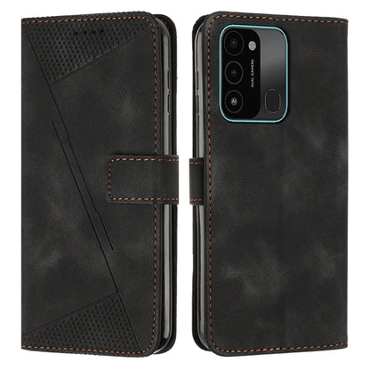 Black leather phone case with magnetic flap, card slot, camera cutout, perforated triangle