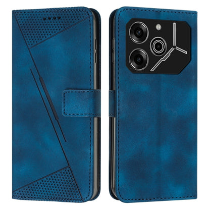 Blue leather wallet phone case with magnetic flap, card slot, and camera cutout.