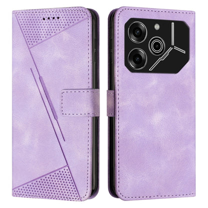 Purple leather wallet phone case with magnetic flap and card slot, showing camera panel.