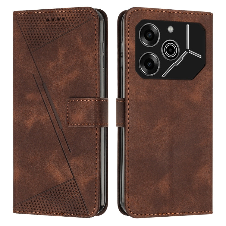 Brown leather wallet phone case with magnetic flap and card slot, showing camera panel.