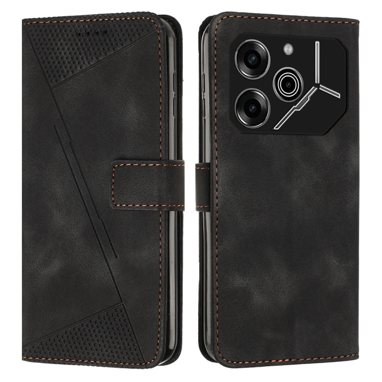Black leather wallet phone case with magnetic flap and card slot, showing camera panel.