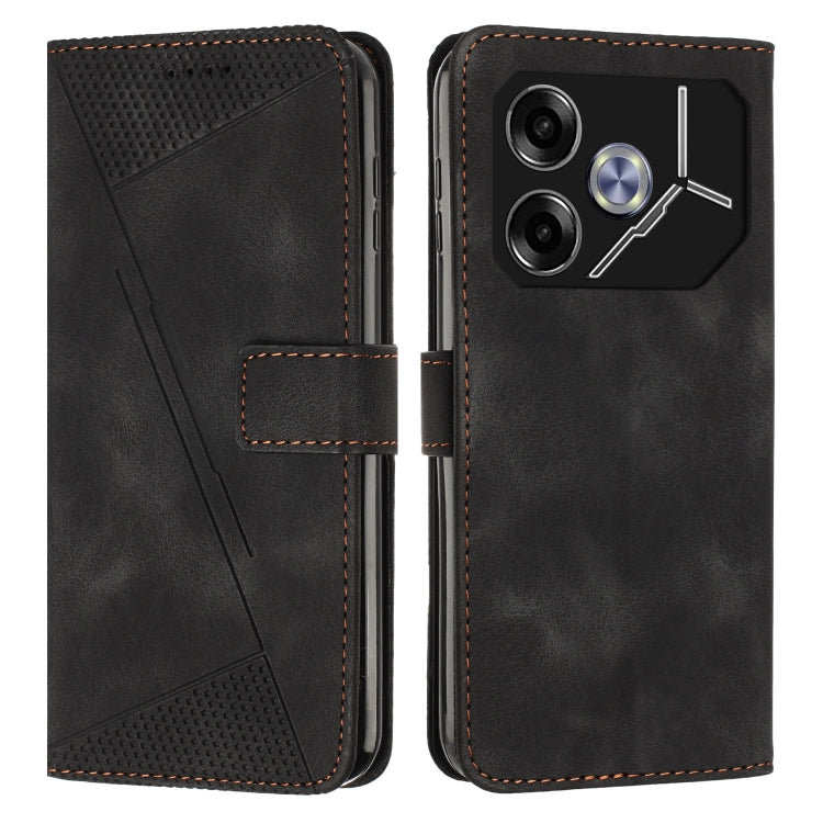 Black leather folio phone case with textured panel, stitched edges, and camera cutout