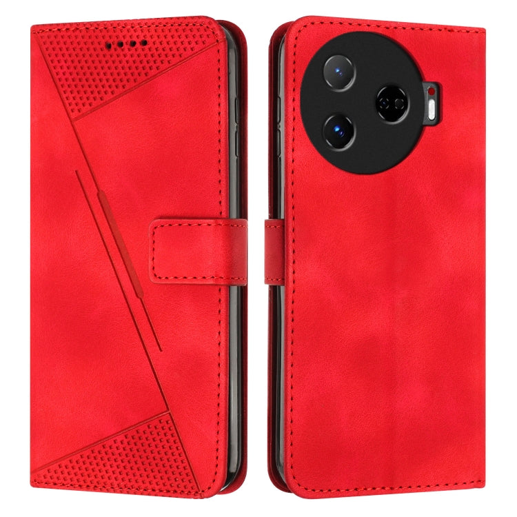 Red leather folio phone case with textured panel and stitched edges, camera cutout