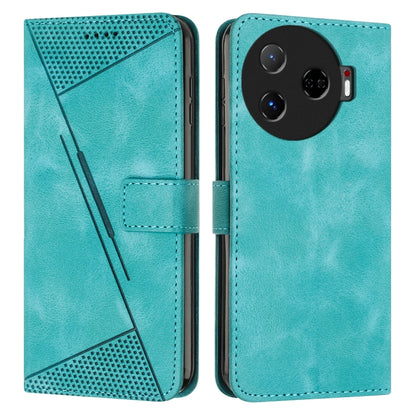 Teal leather folio phone case with textured panel and stitched edges, camera cutout