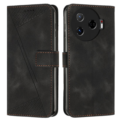 Black leather folio phone case with stitched strap, textured top panel, camera cutout