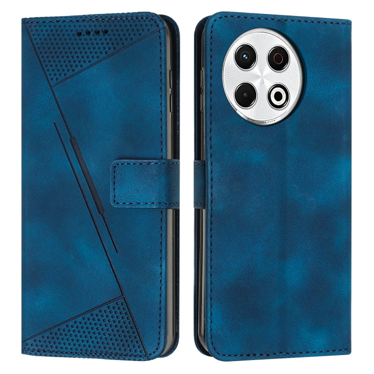 Blue flip leather phone case with perforated panel, stitched edges, and camera cutout