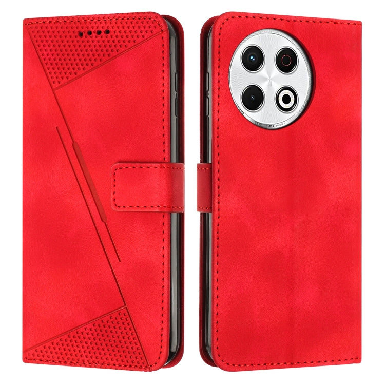 Red flip leather phone case with perforated panel, stitched edges, and camera cutout