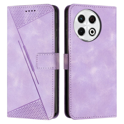 Purple flip leather phone case with perforated panel, stitched edges, and camera cutout