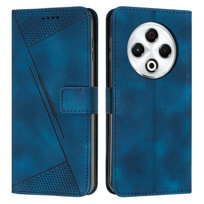 Blue flip leather phone case with camera cutout and perforated front panel