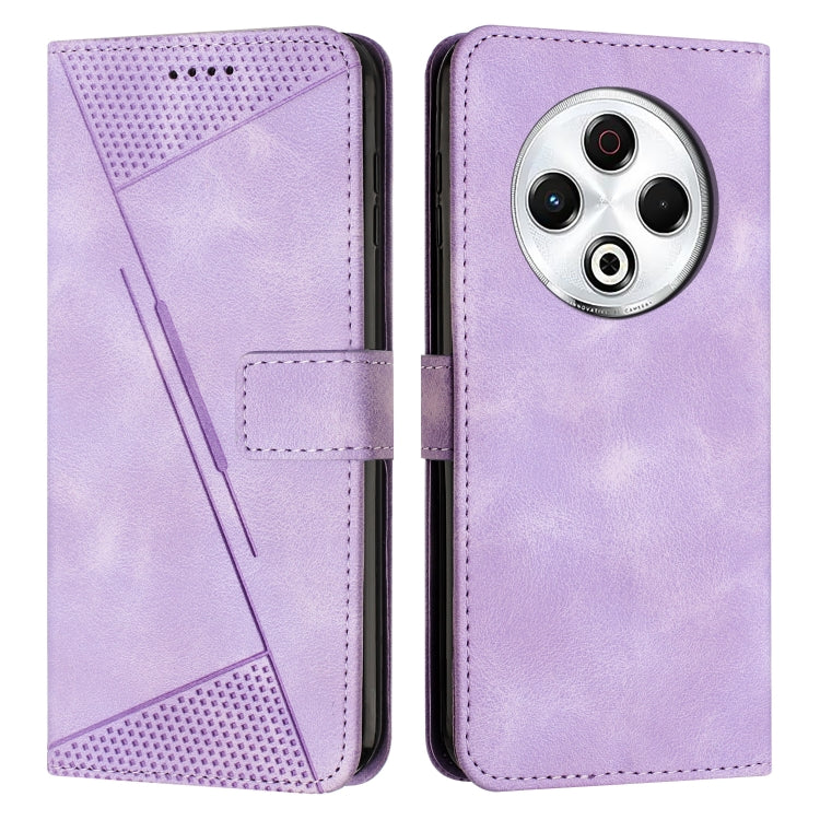 Lavender leather phone case with folio flap, perforated texture, and circular camera cutout