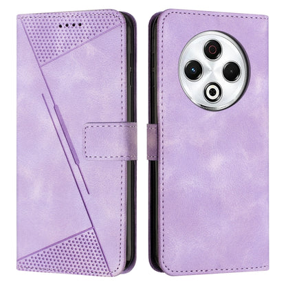 Lavender leather phone case with folio flap, perforated texture, and circular camera cutout